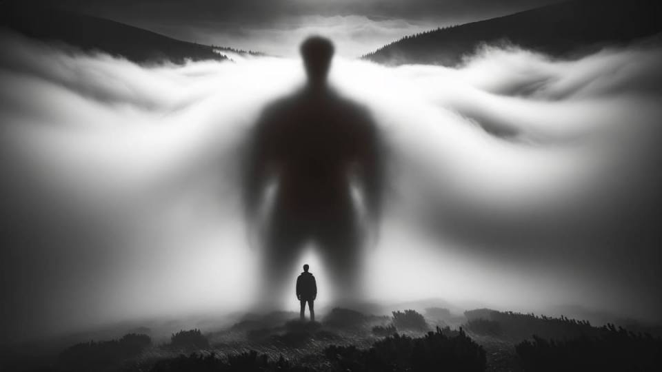 Фото: Призрак Броккена, Brockengespenst, проекция тени на туман, рисунок