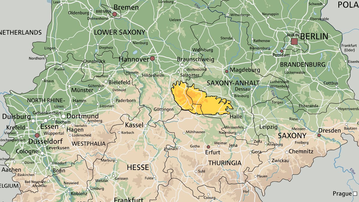 Фото: Горы Харц на карте Гармании
