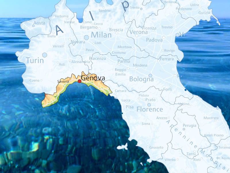 Фото: Итальянская Ривьера на карте Лигурии, Италия